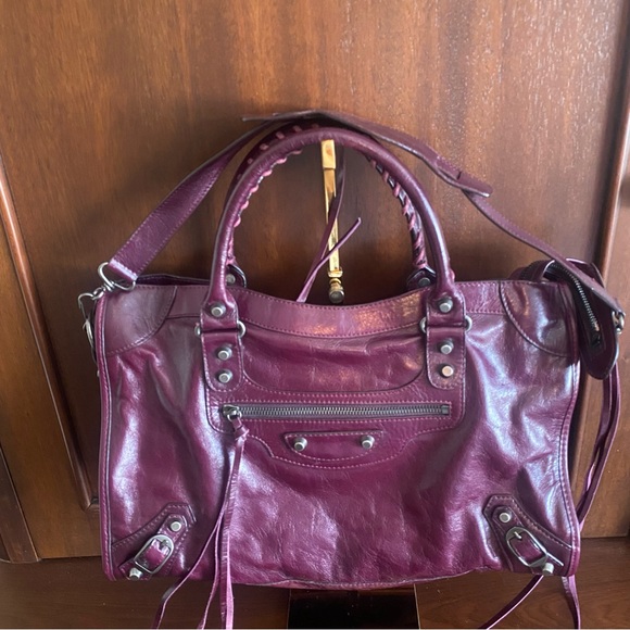 Balenciaga Handbags - Balenciaga Dark Purple Motorcycle Bag